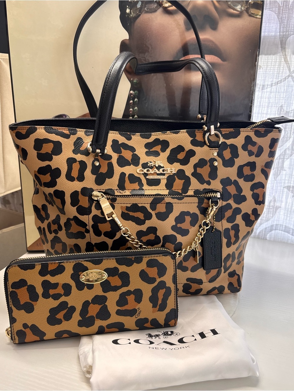 COACH Leopard Print Tote Bag and matching wallet